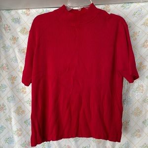 1X Worthington essentials short sleeve mock neck red woven sweater